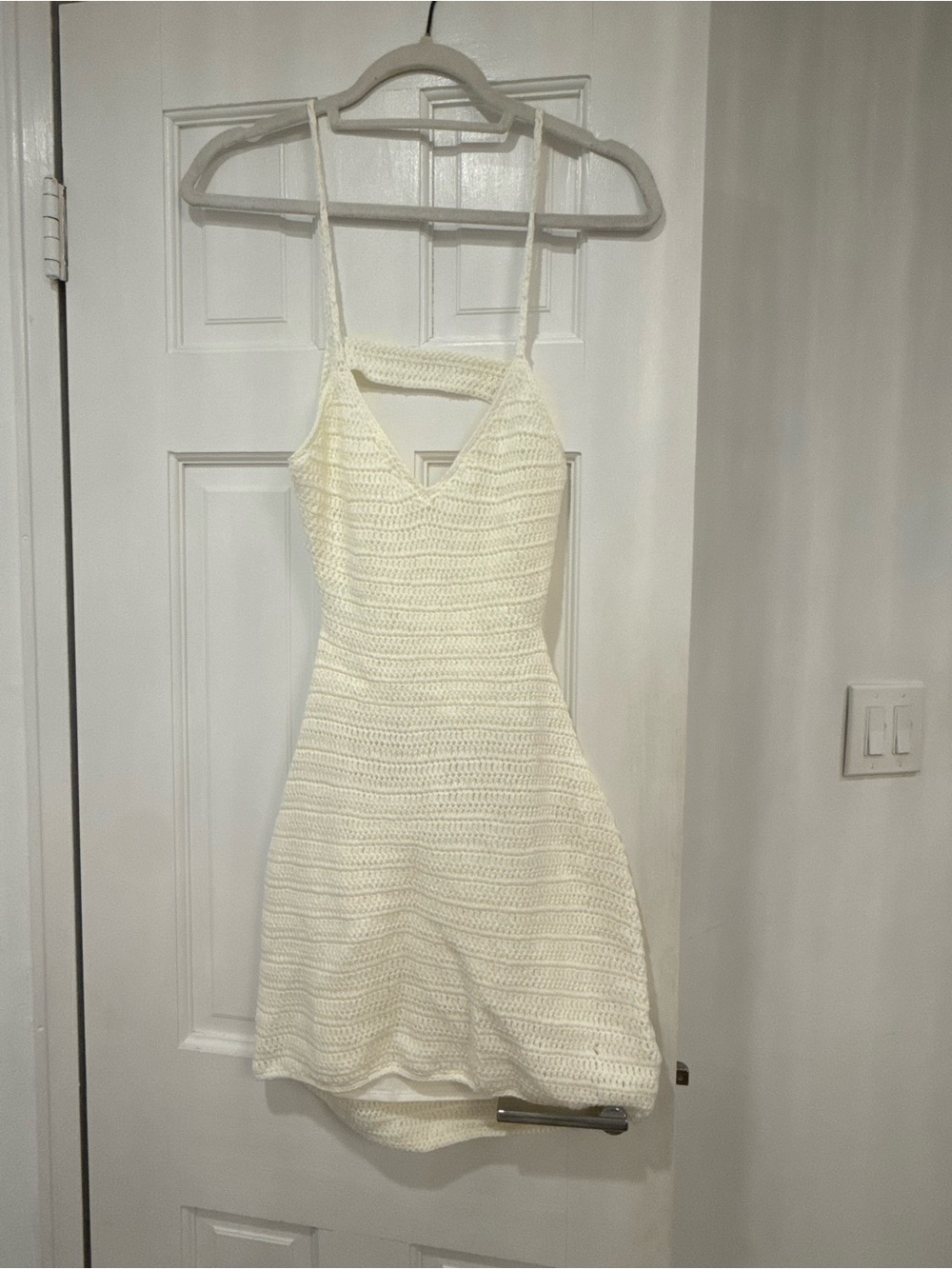 Tiger Mist Women's Cream Crochet Spaghetti-Strap Summer Mini Bodycon Dress